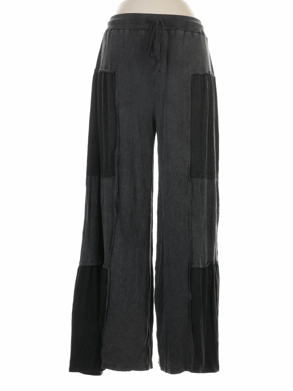 POL Mineral Washed Mixed Texture Patchwork Wide Leg Pants• Medium